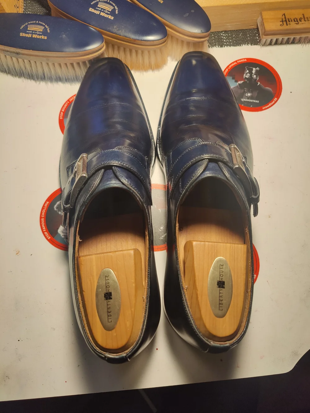 Magnanni Navy Blue Leather Single Monk Strap Dress Shoes